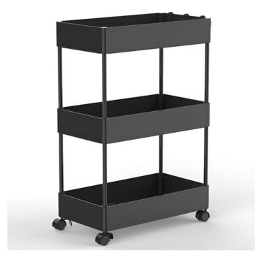 Imagem de Estante Carrinho Multiuso Rodas 58x40x22cm 3 Niveis Preto