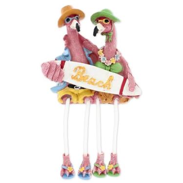 Imagem de The Bridge Collection Flamingo Couple Shelf Sitter with Dangling Legs - Tropical Beach Decor with Sunglasses and Surfboard - Playful Seaside Shelf Accent for Coastal Homes