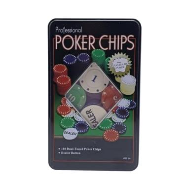 Imagem de Kit Poker Profissional na Lata com 100 Fichas Incluso Ficha Dealer