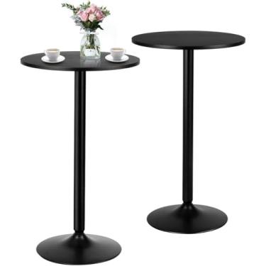 Imagem de Conjunto de 2 mesas de café altas HOMGX, mesa de coquetel de 101 cm de altura com base de metal resistente e mesa de MDF, mesa de pub moderna para sala de jantar, sala de estar, bistrô, restaurante,