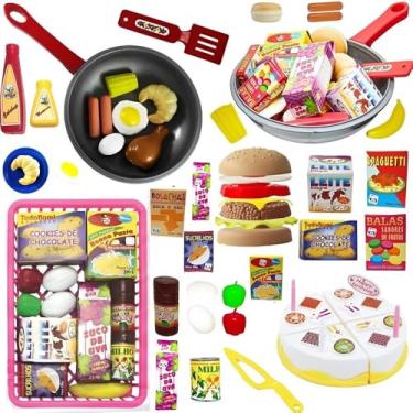 Imagem de Comidinhas de Brinquedo Cozinha Bolo Frigideira Mercadinho Infantil Kit Com 47 Peças