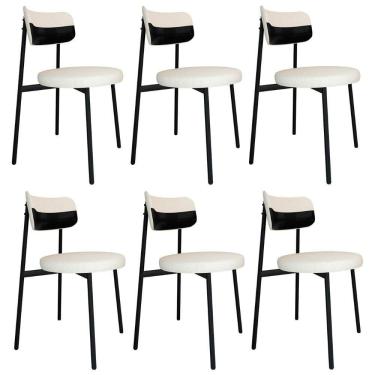 Imagem de Cadeira De Jantar Estofada Kit 6 Nyka M25 Linho Palha-preto - Mpozenato