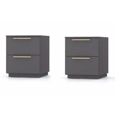 Imagem de Kit 2 Mesa De Cabeceira 2 Gavetas Dubai Cor Alasca - Vila Rica