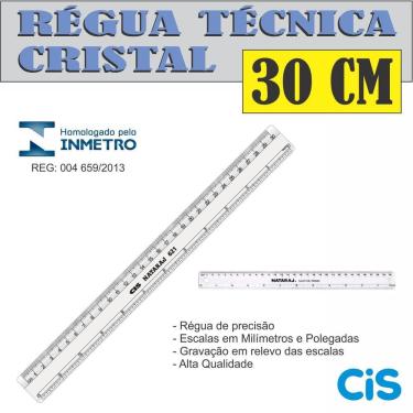 Imagem de Régua 30 Cm Transparente Desenho Técnico Profissional Cis