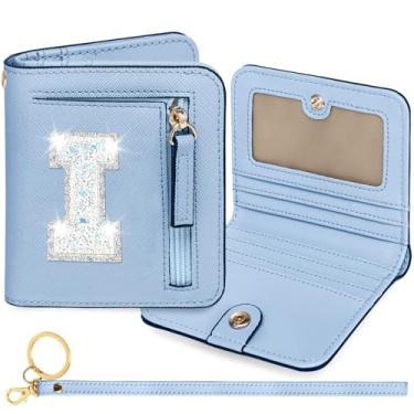 Imagem de YQE Carteira com inicial RFID para meninas pequenas, presentes na moda, aniversário, Natal, meia ideia de presente para adolescentes, filha, neta, sobrinha, 6, 7, 8, 9, 10, 11, 12, 13 anos, Azul, I