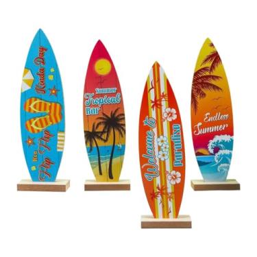 Imagem de KiBcsLic 4x Decoração de mesa de prancha de surfe Placas de praia Piscina Tropical Bar Suprimentos Escultura Centro de mesa Placa de bem-vindo ao paraíso