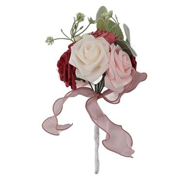 Imagem de Buquê de casamento de noiva romântico Flores de seda artificial Flores de seda falsas Dama de dama de honra decoração de festa em casa perfeita para casamentos chuveiros de noiva (Rose Red)