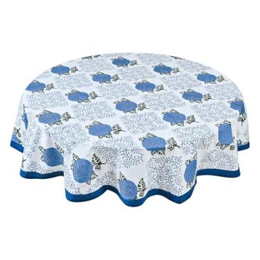 Imagem de TOSQP27 Toalha de mesa redonda de linho de algodão de 152 cm, cor azul, Dia de Ação de Graças, casamento, sala de jantar, festa, capa de mesa para mesas redondas, ambientes internos e externos, 01