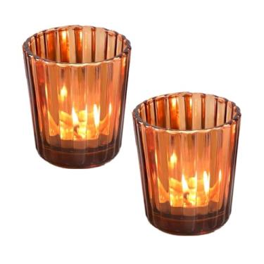 Imagem de 2 peças de castiçais votivos, suporte de vela de vidro marrom, suporte de vela tealight canelado, castiçais vintage a granel para casamento, feriado, festa. Aniversário, decoração de mesa de jantar