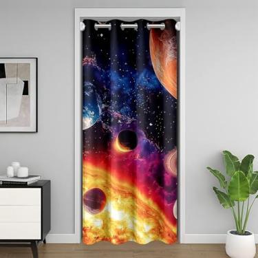 Imagem de meiyoeat Cortina de porta com sistema solar para privacidade, 122 x 203 cm, 1 painel infantil, universo, planetas, closet, porta, cortina, para meninos e meninas, galáxia, sol, terra, cortina de