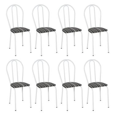 Imagem de Kit 8 Cadeiras de Cozinha Texas Estampado Listrado Pés de Ferro Branco - Pallazio