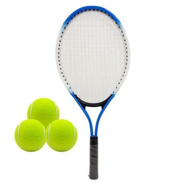 Imagem de Kit Esportivo Raquete Tênis De Quadra Azul + Bolsa + 3 Bolas