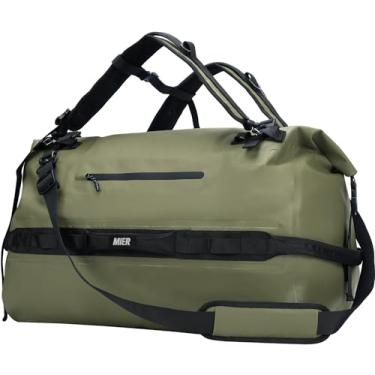 Imagem de MIER Bolsa esportiva grande impermeável com rodinhas para caiaque, rafting, passeios de barco, natação, acampamento, viagem, academia, praia, 60L, verde militar