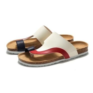 Imagem de Sandálias Praia Ortopédicas, Sandálias Corretoras De Joanete De Cortiça Respiráveis E Sem Atacadores Para Uso Exterior No Verão Para Homem, Chinelos Ortopédicos Antiderrapantes Biqueira(Red white,44 EU)