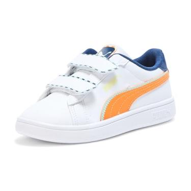 Imagem de PUMA Tênis infantil unissex Smash Hook and Loop, Branco-laranja Glo Ah25, 19