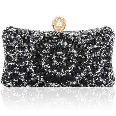 Imagem de Bolsa de noite Beaguful Sparkly Rhinestone Clutch preta feminina