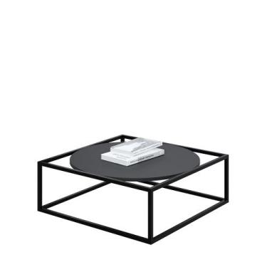 Imagem de Mesa De Centro Sala 64x64x33cm Aço Preto e Madeira Industrial Moon - D