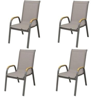 Imagem de Kit 4 Cadeiras Maresias Rivatti em Aluminio Amêndoa com Polywood nos B