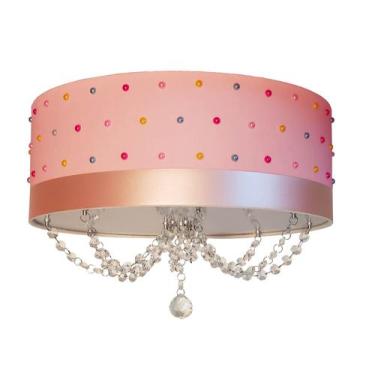 Imagem de Luminária Infantil Plafon Pérolas Coloridas 40x15 Rosa - Tom Luz