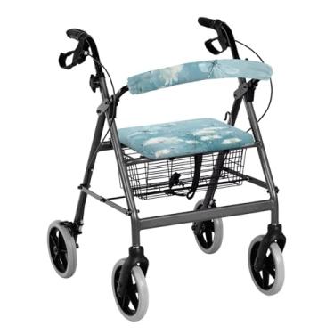 Imagem de Uorisanigo Capas de assento de andador rollator para idosos libélula floral universal rollator andador assento e encosto conjunto de capa de poeira lavável com acessórios de assento decoração