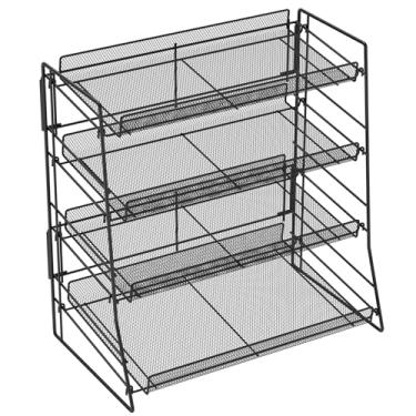 Imagem de ZJRDYYK Rack de exibição de doces empilhável preto de 4 camadas, bancada organizadora de lanches, balcão de exibição de doces, balcão de cesta de exibição de lanches para lojas, escritórios, casa