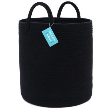 Imagem de Cesto de roupa suja OrganiHaus Woven Large Redondo Preto 38x45cm