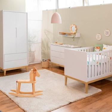 Imagem de Kit Quarto Infantil Theo com Pés Square Natural - Berço + Cômoda 6 Gav