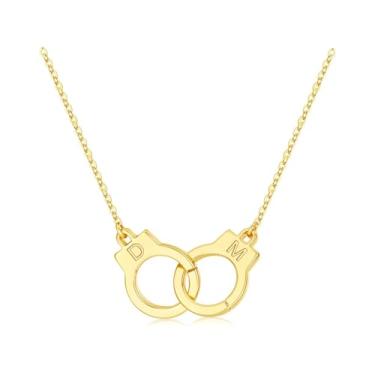 Imagem de M MOOHAM Colar feminino com duas iniciais algemas, banhado a ouro 14K, duas letras, amizade, melhor amigo, joias personalizadas, presentes de aniversário para mulheres, melhores amigas, casais, Latão