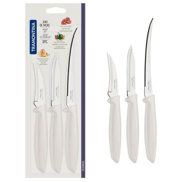 Imagem de Conjunto de Facas Tramontina Plenus em Aço Inox e Polipropileno - Off-White - 3 Peças