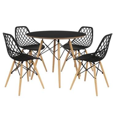 Imagem de Kit Mesa Redonda Chanfrada Eames 90cm Preta com 4 Cadeiras Kaila DSW P