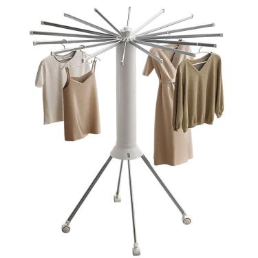 Imagem de Varal Roupa Chao Dobravel 2 Andares 360 Graus Retratil Portatil Rodinhas Cabide Seca Estende Lençol Toalha Pano