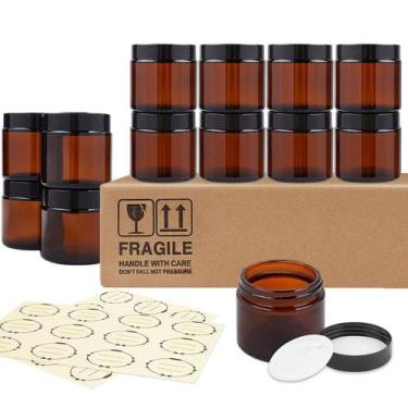 Imagem de Frascos de vidro TUZAZO 60mL, marrom âmbar, redondos, pacote com 12 ta