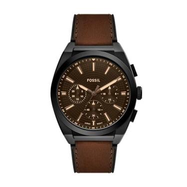 Imagem de Fossil Relógio masculino Everett cronógrafo de couro marrom, Marrom