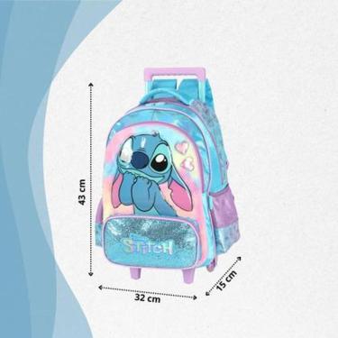 Imagem de Mochila Escolar Infantil de Rodinhas Stitch Azul 43cm - luxcel