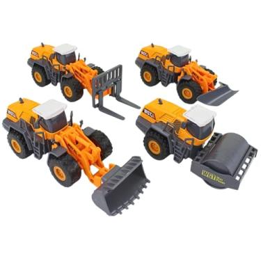 Imagem de WGT Kit 4 Tratores de Construção em Miniatura, Metal e Plástico, Laranja e Cinza, 15,5x5x5,5cm, com Fricção, Veículos de Engenharia, Brinquedo Educativo