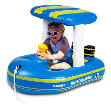 Imagem de Zone Tech Boia inflável para piscina infantil, patrulha policial mestre do porto, barco inflável para piscina, brinquedo aquático divertido, brinquedo de piscina com tema de resgate policial para