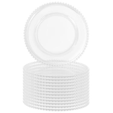Imagem de FXKS 12 placas de carregamento redondas transparentes com borda de contas, placa de acrílico de plástico de 33 cm, pratos decorativos de jantar com contas redondas de plástico para eventos de festa de
