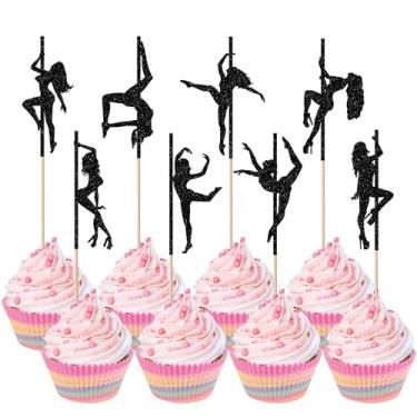 Imagem de Rsstarxi 24 Pack Pole Dance Girl Cupcake Toppers Stripper Party Decorations Glitte Pole Dancing Cupcake Picks for Bachelorette Bridal Shower Birthday Party Cake Decorations Black