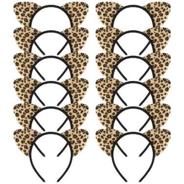 Imagem de Tiaras YARIEW com estampa de leopardo, orelhas de gato e chifres de pe