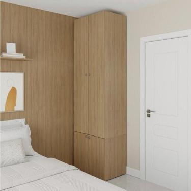 Imagem de Guarda-Roupa 2 Módulos 4 Portas 3 Prateleiras Frame CabeCasa MadeiraOr
