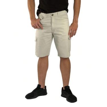 Imagem de Bermuda Cargo Tradicional Sarja Masculina - Wju Jeans, 52, Bege