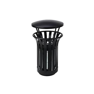 Imagem de Lixeira Lata de Lixo de Ferro Forjado Lata de Lixo Redonda de Design Oco Requintado Cesto de Armazenamento de Barril Interno Galvanizado Uso Interno/Exterior (Cor: Preto)