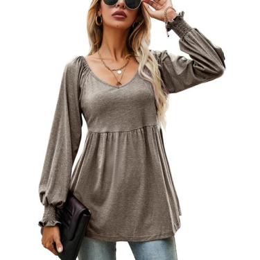 Imagem de Blusa túnica feminina LOMON com decote em V, manga comprida, ombro fri