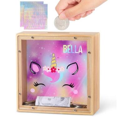 Imagem de Piggy Bank MHJY Wooden Money Coin Bank Dinosaur Unicorn Kids