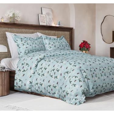 Imagem de Conjunto de capa de edredom de Natal Queen Size – Capa de edredom Queen extra macia com 2 fronhas – Roupa de cama natalina com fechos de zíper e laços – Conjunto de cama respirável confortável e