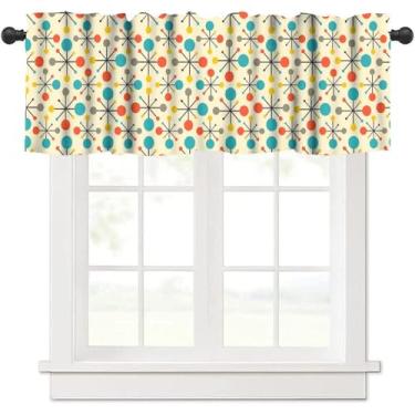 Imagem de VUMIVI Cortinas de saia atômica de meados do século, coloridas, abstratas, várias linhas circulares, arte vintage, tratamentos de janela para cozinha, sala de estar, cafeteria, 137 x 45 cm