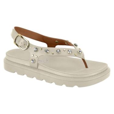 Imagem de Sandália Vizzano Papete Flatform Feminina Aplicações Strass Brilho Conforto Original Leve (Branco Off, BR, Adulto, Numérico, 36)