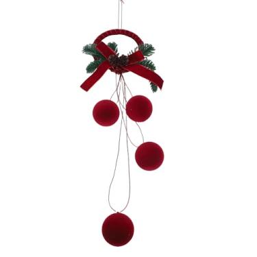 Imagem de AUNMAS Ornamento Decorativo de árvore de Natal Pingente de Natal Ornamento de Bola de Natal Flocado Vermelho Com Design Exterior Vibrante para árvores de Natal, Guirlandas, Lareiras (Anel Circular)