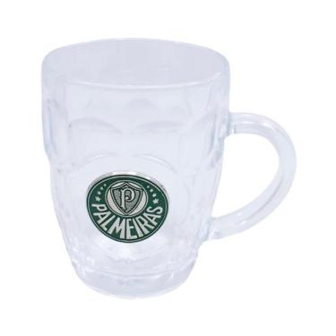 Imagem de Caneca Vidro Brasão Metal 400ml - Palmeiras - Mileno