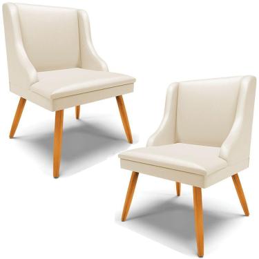 Imagem de Kit 2 Cadeiras Decorativas Sala De Jantar Pés Palito De Madeira Firenze Pu Bege/natural G19 - Gran Belo